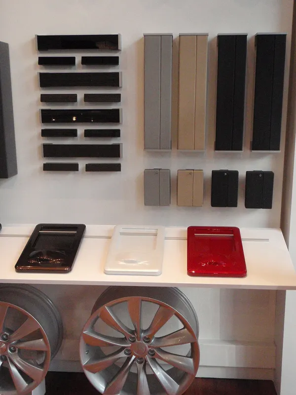 Tesla Store with samples of interior, paint and 19 Cyclone and 21 Turbine wheels