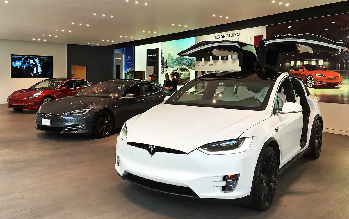 Complete linup of Tesla's electric cars exhibited at Tesla Store Washington D.C